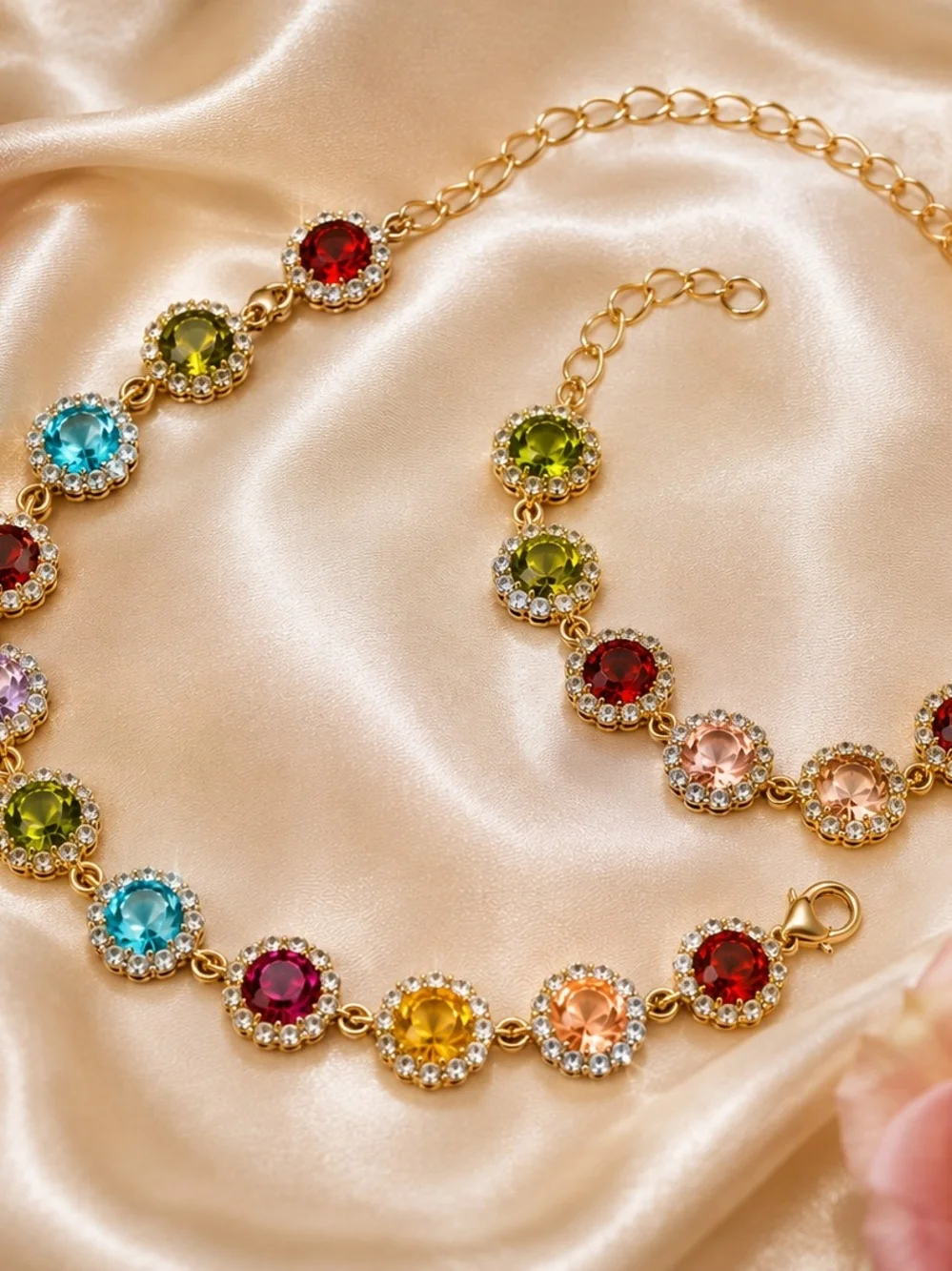 Gold-Tone Multicolor Cz Crystal Necklace - Women's Fashion Jewelry